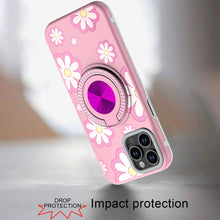 For iPhone 11 Pro Max Case Printed Magnetic Bling Ring Stand + Tempered Glass