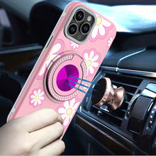 For iPhone 11 Pro Max Case Printed Magnetic Bling Ring Stand + Tempered Glass