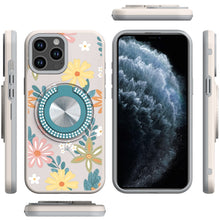 For iPhone 11 Pro Max Case Printed Magnetic Bling Ring Stand + Tempered Glass