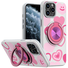 For iPhone 11 Pro Max Case Printed Magnetic Bling Ring Stand + Tempered Glass