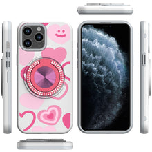 For iPhone 11 Pro Max Case Printed Magnetic Bling Ring Stand + Tempered Glass