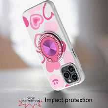 For iPhone 11 Pro Max Case Printed Magnetic Bling Ring Stand + Tempered Glass