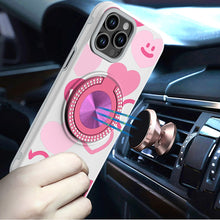 For iPhone 11 Pro Max Case Printed Magnetic Bling Ring Stand + Tempered Glass