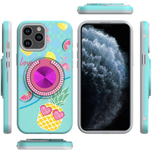 For iPhone 11 Pro Max Case Printed Magnetic Bling Ring Stand + Tempered Glass