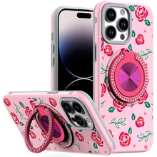 For iPhone 14 PRO MAX 6.7 in. Case Printed Design Metal Bling Ring Stand Cover