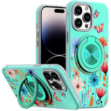 For iPhone 14 PRO MAX 6.7 in. Case Printed Design Metal Bling Ring Stand Cover