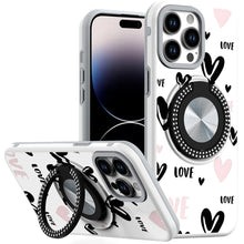 For iPhone 14 PRO MAX 6.7 in. Case Printed Design Metal Bling Ring Stand Cover