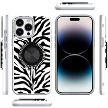 For iPhone 14 PRO MAX 6.7 in. Case Printed Design Metal Bling Ring Stand Cover