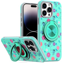 For iPhone 14 PRO MAX 6.7 in. Case Printed Design Metal Bling Ring Stand Cover