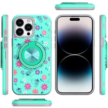 For iPhone 14 PRO MAX 6.7 in. Case Printed Design Metal Bling Ring Stand Cover