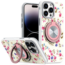 For iPhone 14 PRO MAX 6.7 in. Case Printed Design Metal Bling Ring Stand Cover