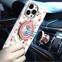 For iPhone 14 PRO MAX 6.7 in. Case Printed Design Metal Bling Ring Stand Cover