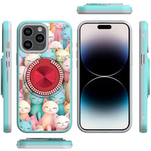 For iPhone 14 PRO MAX 6.7 in. Case Printed Design Metal Bling Ring Stand Cover
