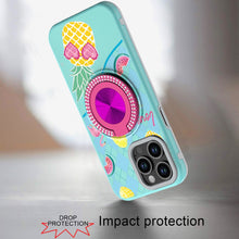 For iPhone 14 PRO MAX 6.7 in. Case Printed Design Metal Bling Ring Stand Cover