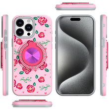For iPhone 15 Pro Max Case Print Design Magnetic Bling Ring + 2 Tempered Glass