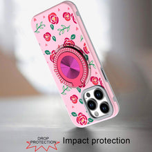 For iPhone 15 Pro Max Case Print Design Magnetic Bling Ring + 2 Tempered Glass