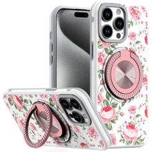 For iPhone 15 Pro Max Case Print Design Magnetic Bling Ring + 2 Tempered Glass