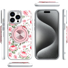 For iPhone 15 Pro Max Case Print Design Magnetic Bling Ring + 2 Tempered Glass