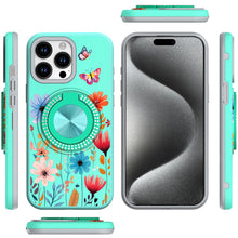 For iPhone 15 Pro Max Case Print Design Magnetic Bling Ring + 2 Tempered Glass