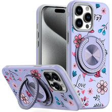 For iPhone 15 Pro Max Case Print Design Magnetic Bling Ring + 2 Tempered Glass