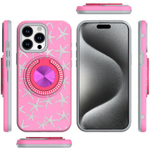 For iPhone 15 Pro Max Case Print Design Magnetic Bling Ring + 2 Tempered Glass