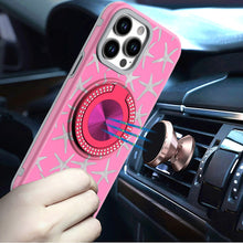 For iPhone 15 Pro Max Case Print Design Magnetic Bling Ring + 2 Tempered Glass