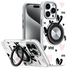 For iPhone 15 Pro Max Case Print Design Magnetic Bling Ring + 2 Tempered Glass