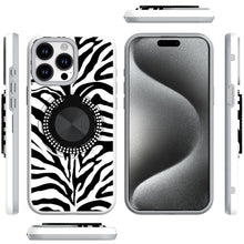 For iPhone 15 Pro Max Case Print Design Magnetic Bling Ring + 2 Tempered Glass