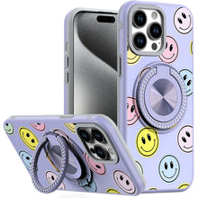 For iPhone 15 Pro Max Case Print Design Magnetic Bling Ring + 2 Tempered Glass