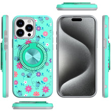 For iPhone 15 Pro Max Case Print Design Magnetic Bling Ring + 2 Tempered Glass
