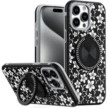 For iPhone 15 Pro Max Case Print Design Magnetic Bling Ring + 2 Tempered Glass