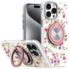 For iPhone 15 Pro Max Case Print Design Magnetic Bling Ring + 2 Tempered Glass