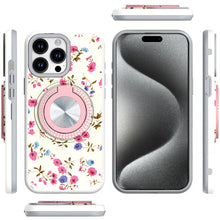 For iPhone 15 Pro Max Case Print Design Magnetic Bling Ring + 2 Tempered Glass
