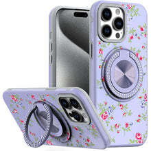 For iPhone 15 Pro Max Case Print Design Magnetic Bling Ring + 2 Tempered Glass