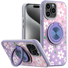 For iPhone 15 Pro Max Case Print Design Magnetic Bling Ring + 2 Tempered Glass