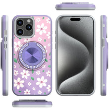 For iPhone 15 Pro Max Case Print Design Magnetic Bling Ring + 2 Tempered Glass