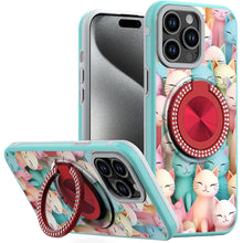 For iPhone 15 Pro Max Case Print Design Magnetic Bling Ring + 2 Tempered Glass