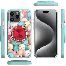 For iPhone 15 Pro Max Case Print Design Magnetic Bling Ring + 2 Tempered Glass
