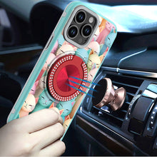 For iPhone 15 Pro Max Case Print Design Magnetic Bling Ring + 2 Tempered Glass