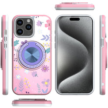 For iPhone 15 Pro Max Case Print Design Magnetic Bling Ring + 2 Tempered Glass