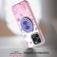 For iPhone 15 Pro Max Case Print Design Magnetic Bling Ring + 2 Tempered Glass