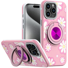 For iPhone 15 Pro Max Case Print Design Magnetic Bling Ring + 2 Tempered Glass
