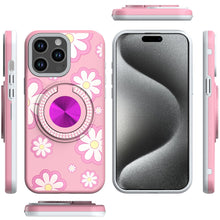 For iPhone 15 Pro Max Case Print Design Magnetic Bling Ring + 2 Tempered Glass