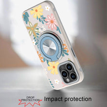 For iPhone 15 Pro Max Case Print Design Magnetic Bling Ring + 2 Tempered Glass