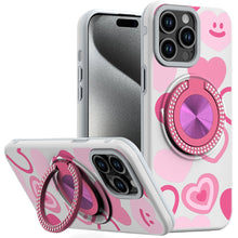 For iPhone 15 Pro Max Case Print Design Magnetic Bling Ring + 2 Tempered Glass