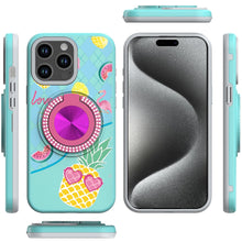 For iPhone 15 Pro Max Case Print Design Magnetic Bling Ring + 2 Tempered Glass