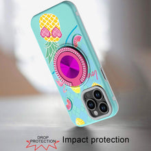 For iPhone 15 Pro Max Case Print Design Magnetic Bling Ring + 2 Tempered Glass