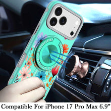 For iPhone 17 Pro Max Case Printed Design Bling 360 Stand Cover + Tempered Glass