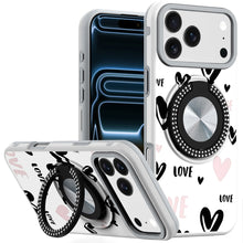 For iPhone 17 Pro Max Case Printed Design Bling 360 Stand Cover + Tempered Glass
