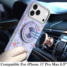 For iPhone 17 Pro Max Case Printed Design Bling 360 Stand Cover + Tempered Glass